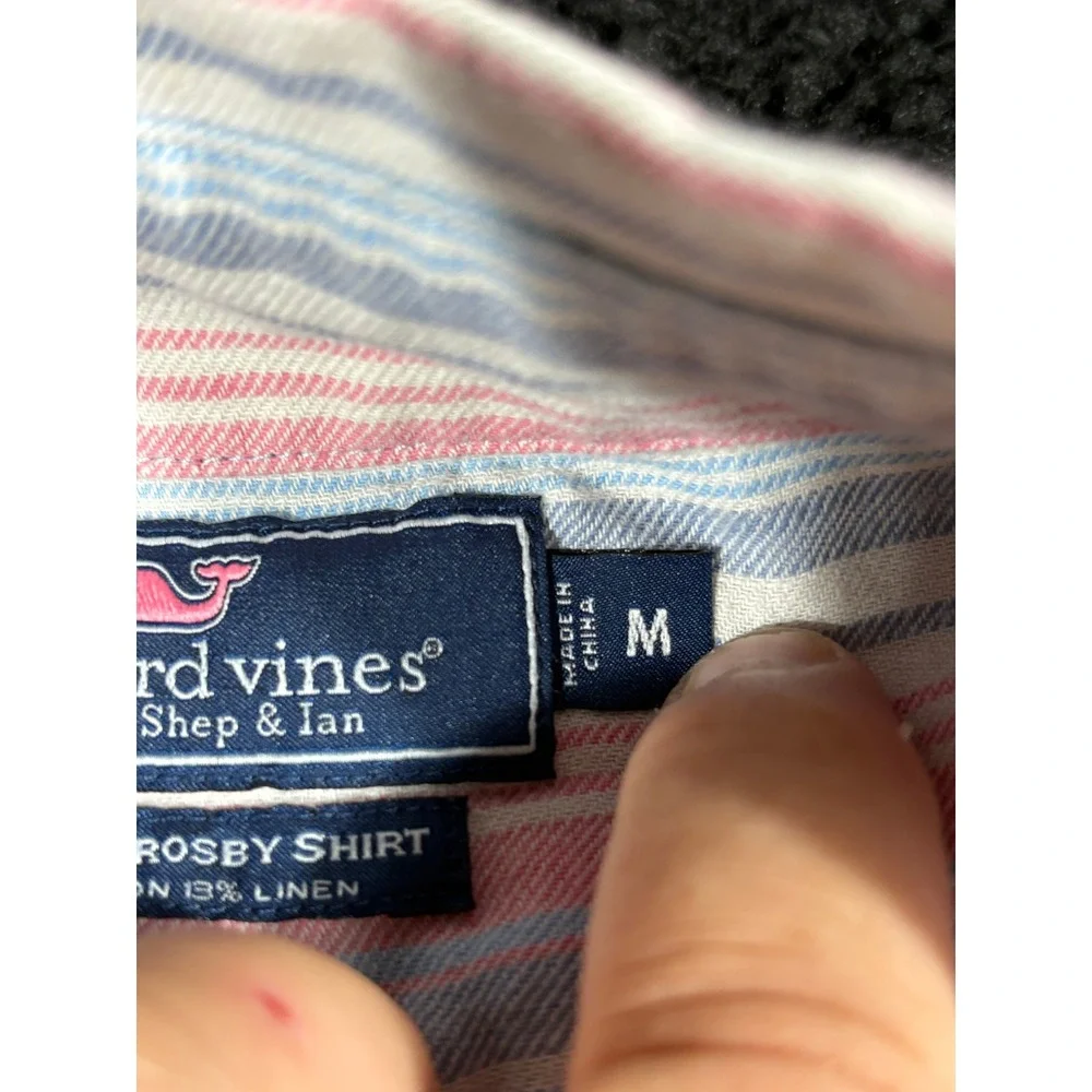 Vineyard Vines Mens‎ Crosby Shirt Medium Striped Cotton Linen Button Down - Picture 5 of 7